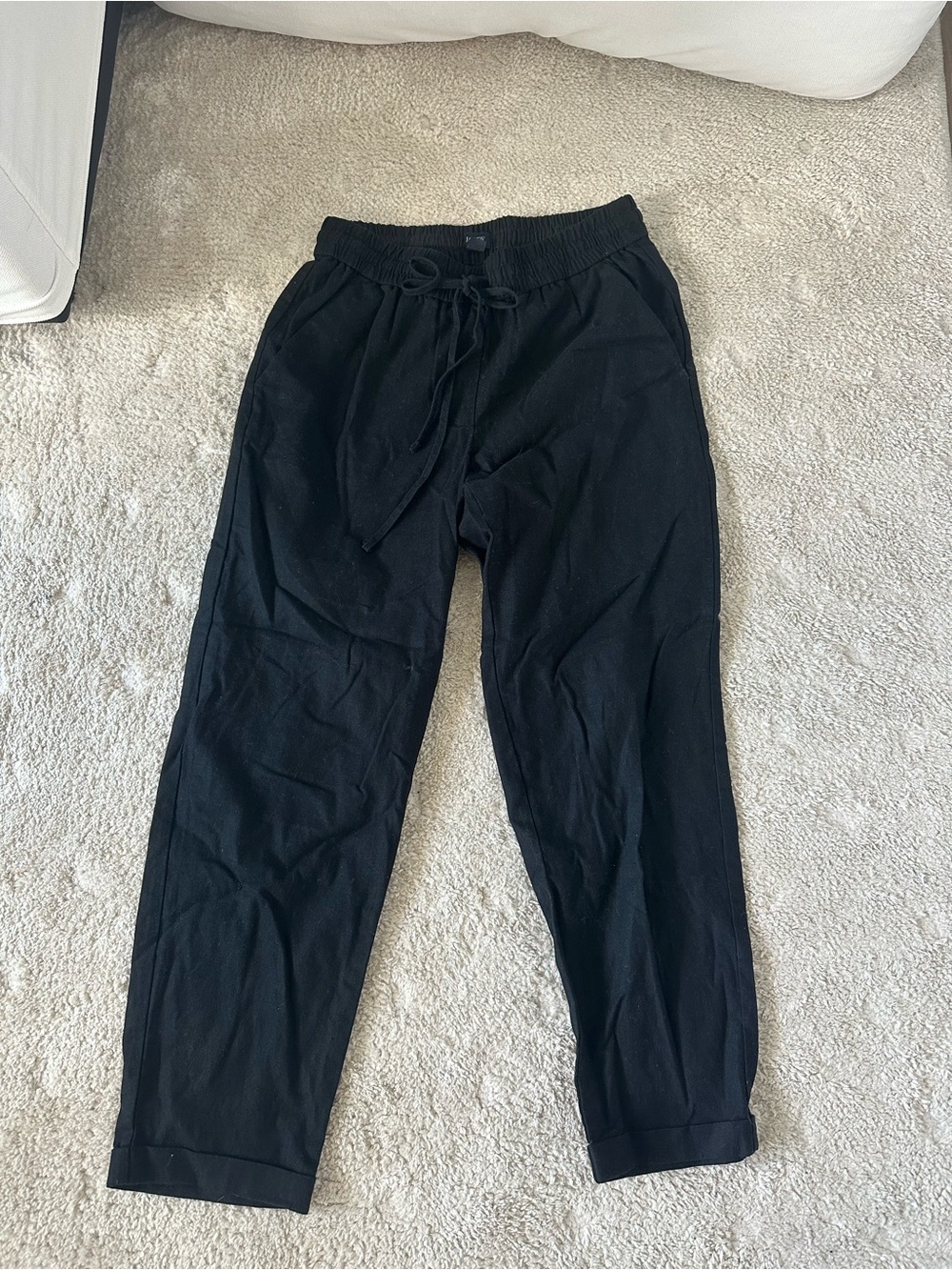 J. Crew Black Elastic Waist Pull-On Linen Pants